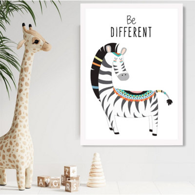 Artze Wall Art Be Different Zebra Tribal Animal Quote Framed Print Size: A2 With White Frame from B&Q