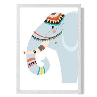 Artze Wall Art Peeking Elephant Tribal Animal Art Print With White Frame Size: A4 from B&Q