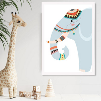 Artze Wall Art Peeking Elephant Tribal Animal Framed Print Size: A2 With White Frame from B&Q
