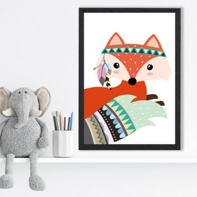 Artze Wall Art Peeking Red Fox Tribal Animal Framed Print Size: A3 With Black Frame from B&Q
