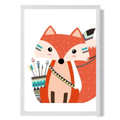 Artze Wall Art Sitting Red Fox Tribal Animal Art Print With White Frame Size: A4 from B&Q