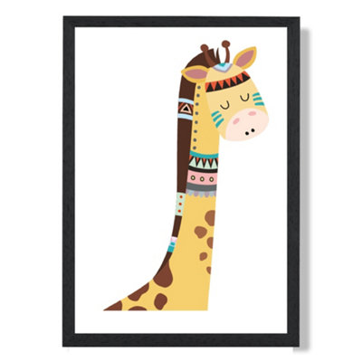 Artze Wall Art Peeking Giraffe Tribal Animal Art Print With Black Frame Size: A4 from B&Q