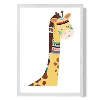 Artze Wall Art Peeking Giraffe Tribal Animal Art Print With White Frame Size: A4 from B&Q