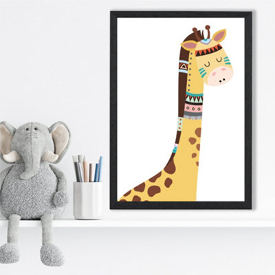 Artze Wall Art Peeking Giraffe Tribal Animal Framed Print Size: A3 With Black Frame from B&Q