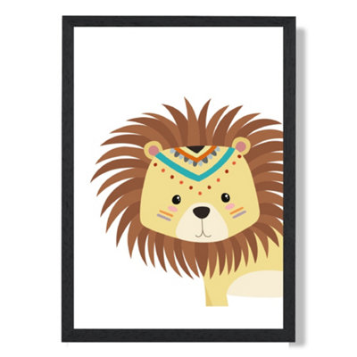 Artze Wall Art Peeking Lion Tribal Animal Art Print With Black Frame Size: A4 from B&Q