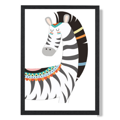Artze Wall Art Peeking Zebra Tribal Animal Art Print With Black Frame Size: A4 from B&Q