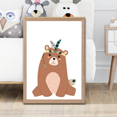 Artze Wall Art Sitting Bear Tribal Animal Framed Print Size: A2 With Oak Frame from B&Q