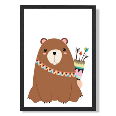 Artze Wall Art Bear Tribal Animal Art Print With Black Frame Size: A4 from B&Q
