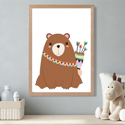 Artze Wall Art Bear Tribal Animal Framed Print Size: A3 With Oak Frame from B&Q