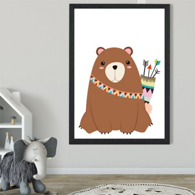 Artze Wall Art Bear Tribal Animal Framed Print Size: A2 With Black Frame from B&Q