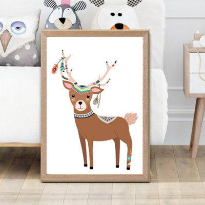 Artze Wall Art Deer Tribal Animal Framed Print Size: A2 With Oak Frame from B&Q