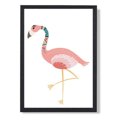 Artze Wall Art Flamingo Tribal Animal Art Print With Black Frame Size: A4 from B&Q