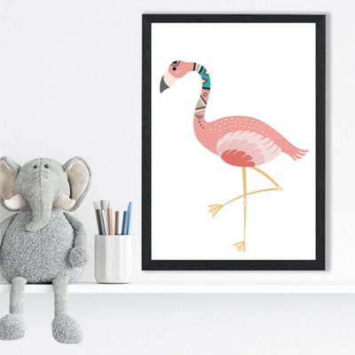 Artze Wall Art Flamingo Tribal Animal Framed Print Size: A3 With Black Frame from B&Q