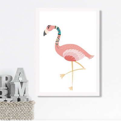 Artze Wall Art Flamingo Tribal Animal Framed Print Size: A3 With White Frame from B&Q