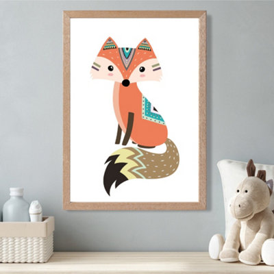 Artze Wall Art Orange Fox Tribal Animal Framed Print Size: A3 With Oak Frame from B&Q