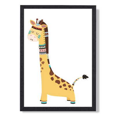 Artze Wall Art Giraffe Tribal Animal Art Print With Black Frame Size: A4 from B&Q