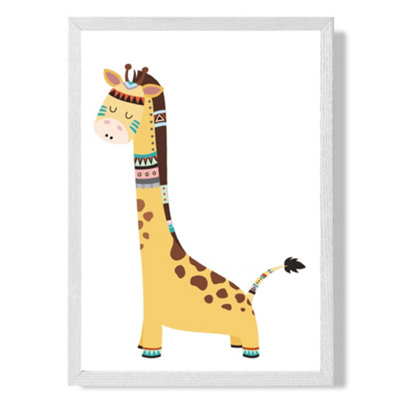 Artze Wall Art Giraffe Tribal Animal Art Print With White Frame Size: A4 from B&Q