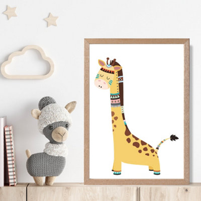 Artze Wall Art Giraffe Tribal Animal Framed Print Size: A4 With Oak Frame from B&Q