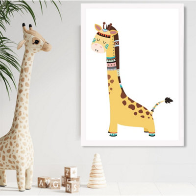 Artze Wall Art Giraffe Tribal Animal Framed Print Size: A2 With White Frame from B&Q