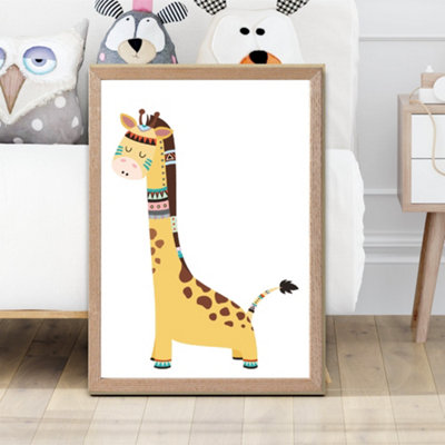 Artze Wall Art Giraffe Tribal Animal Framed Print Size: A2 With Oak Frame from B&Q