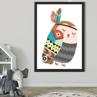Artze Wall Art Owl Tribal Animal Framed Print Size: A2 With Black Frame from B&Q