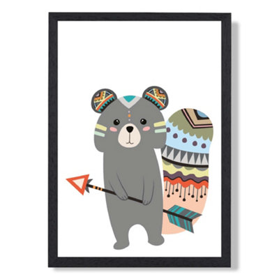 Artze Wall Art Grey Squirrel Tribal Animal Art Print With Black Frame Size: A4 from B&Q