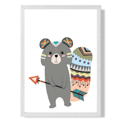 Artze Wall Art Grey Squirrel Tribal Animal Art Print With White Frame Size: A4 from B&Q