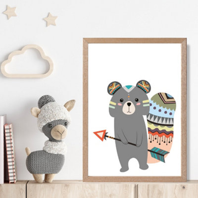 Artze Wall Art Grey Squirrel Tribal Animal Framed Print Size: A4 With Oak Frame from B&Q