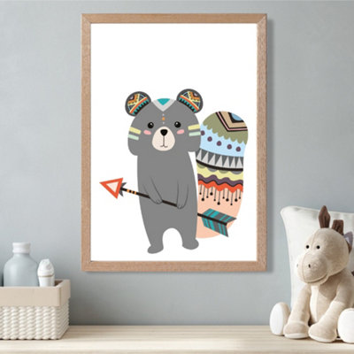 Artze Wall Art Grey Squirrel Tribal Animal Framed Print Size: A3 With Oak Frame from B&Q