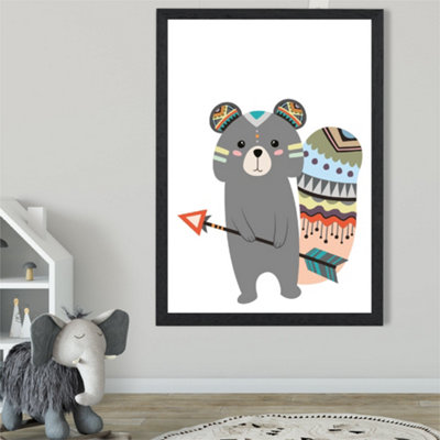 Artze Wall Art Grey Squirrel Tribal Animal Framed Print Size: A2 With Black Frame from B&Q