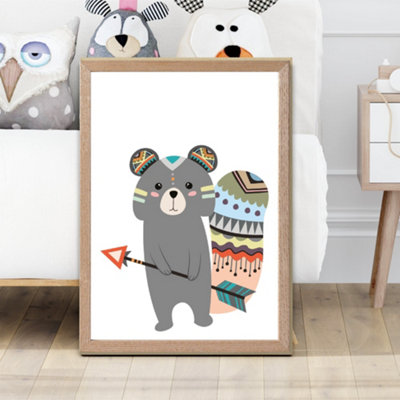 Artze Wall Art Grey Squirrel Tribal Animal Framed Print Size: A2 With Oak Frame from B&Q