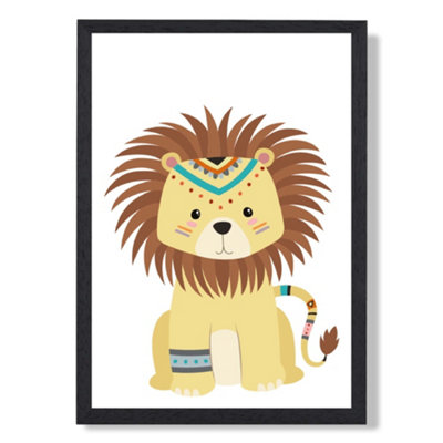 Artze Wall Art Lion Tribal Animal Art Print With Black Frame Size: A4 from B&Q