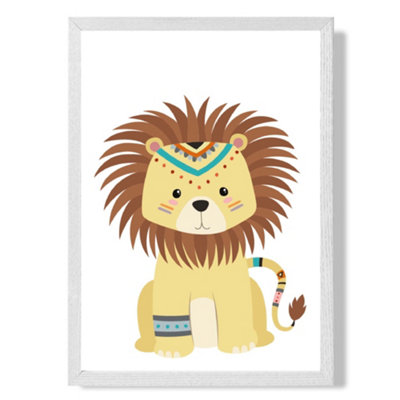 Artze Wall Art Lion Tribal Animal Art Print With White Frame Size: A4 from B&Q
