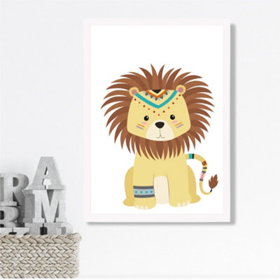 Artze Wall Art Lion Tribal Animal Framed Print Size: A3 With White Frame from B&Q