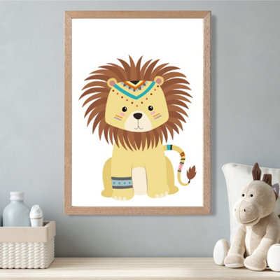 Artze Wall Art Lion Tribal Animal Framed Print Size: A3 With Oak Frame from B&Q