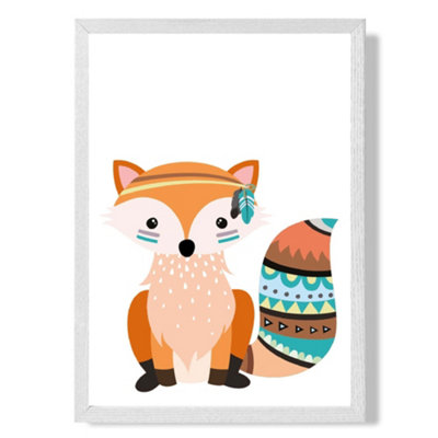 Artze Wall Art Orange Fox Tribal Animal Art Print With White Frame Size: A4 from B&Q