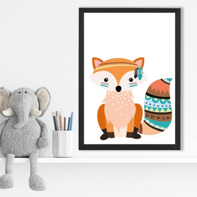 Artze Wall Art Orange Fox Tribal Animal Framed Print Size: A3 With Black Frame from B&Q