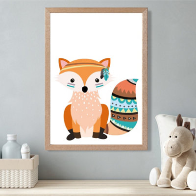 Artze Wall Art Orange Fox Tribal Animal Framed Print Size: A3 With Oak Frame from B&Q