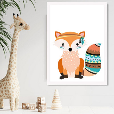 Artze Wall Art Orange Fox Tribal Animal Framed Print Size: A2 With White Frame from B&Q