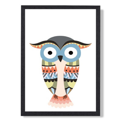 Artze Wall Art Totem Owl Tribal Animal Art Print With Black Frame Size: A4 from B&Q