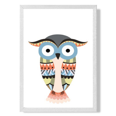 Artze Wall Art Totem Owl Tribal Animal Art Print With White Frame Size: A4 from B&Q