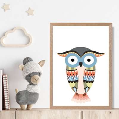 Artze Wall Art Totem Owl Tribal Animal Framed Print Size: A4 With Oak Frame from B&Q