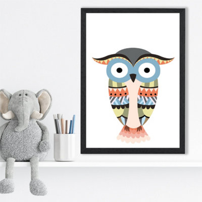 Artze Wall Art Totem Owl Tribal Animal Framed Print Size: A3 With Black Frame from B&Q