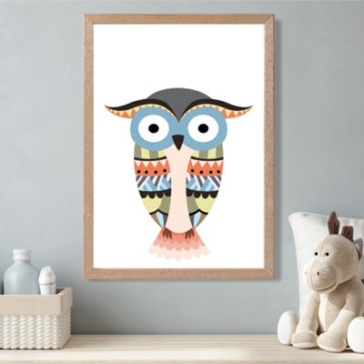 Artze Wall Art Totem Owl Tribal Animal Framed Print Size: A3 With Oak Frame from B&Q