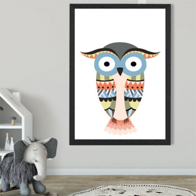Artze Wall Art Totem Owl Tribal Animal Framed Print Size: A2 With Black Frame from B&Q