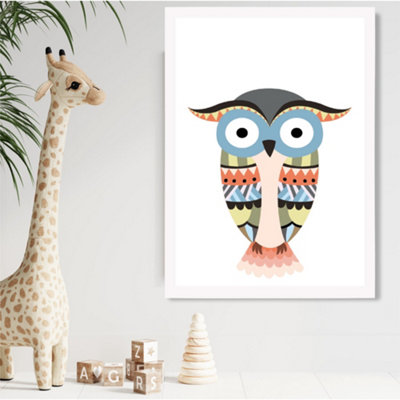 Artze Wall Art Totem Owl Tribal Animal Framed Print Size: A2 With White Frame from B&Q
