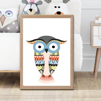 Artze Wall Art Totem Owl Tribal Animal Framed Print Size: A2 With Oak Frame from B&Q