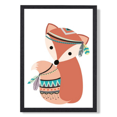 Artze Wall Art Fox Tribal Animal Art Print With Black Frame Size: A4 from B&Q