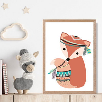 Artze Wall Art Fox Tribal Animal Framed Print Size: A4 With Oak Frame from B&Q