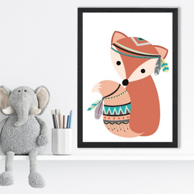Artze Wall Art Fox Tribal Animal Framed Print Size: A3 With Black Frame from B&Q
